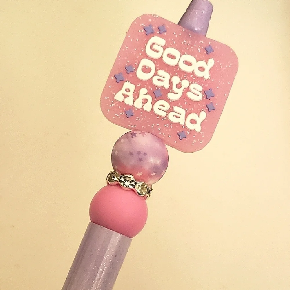 Handmade Purple Glitter UV Glow in Dark Good Days Ahead Silicone Focal Bead Pen